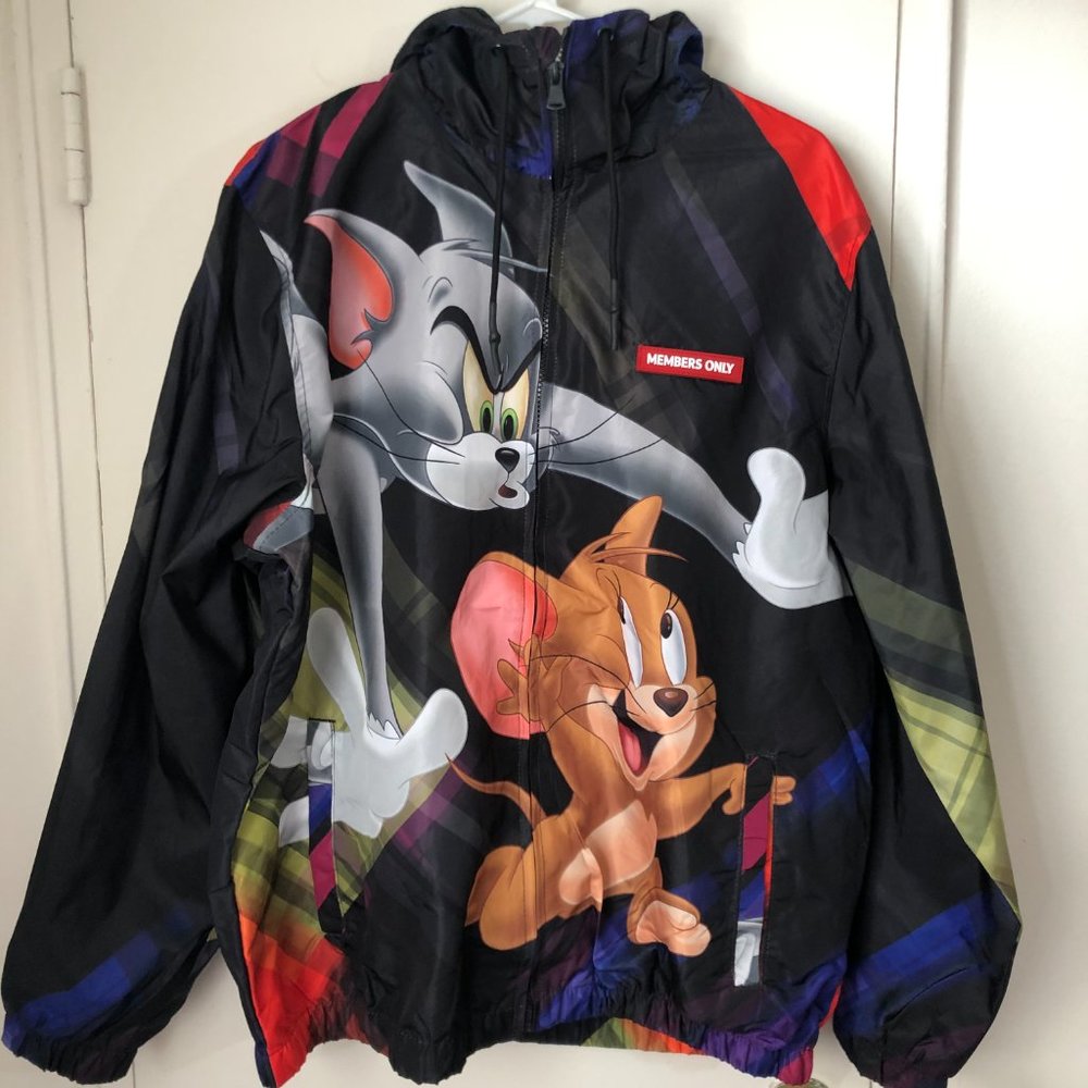 Members Only MW090421-BLK Mens Large Tom and Jerry Hooded Full Zip Windbreaker - Picture 3 of 12